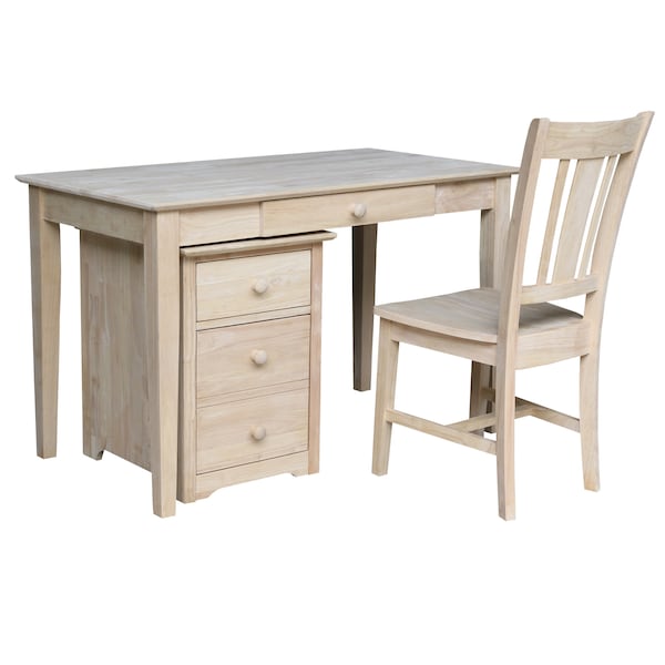 International Concepts 2 drawer File Cabinet with Desk and Chair 26 in D X 26 H, 30 W X Hardwood, Unfinished K-OF-51-41-C10 - main